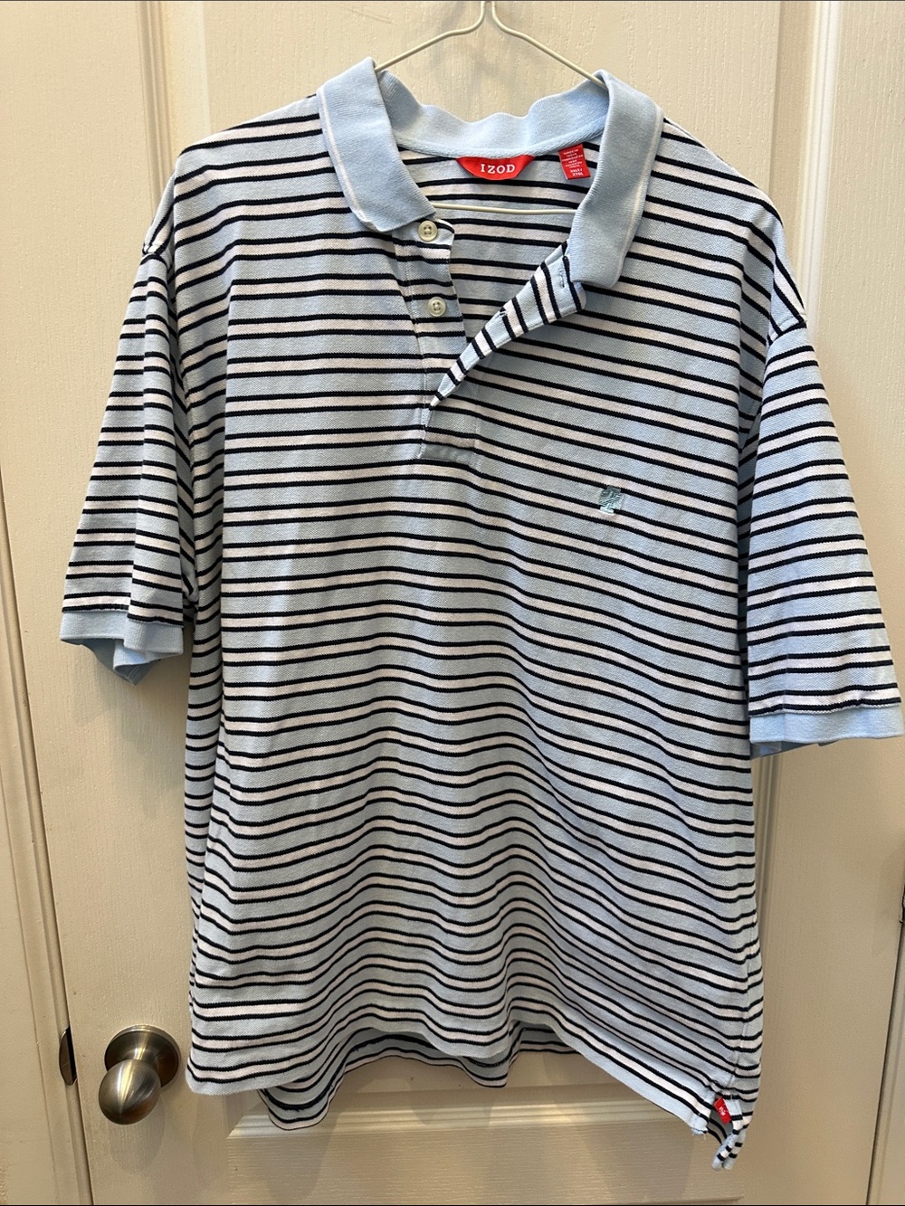 Izod Light Blue Polo with Navy Stripes